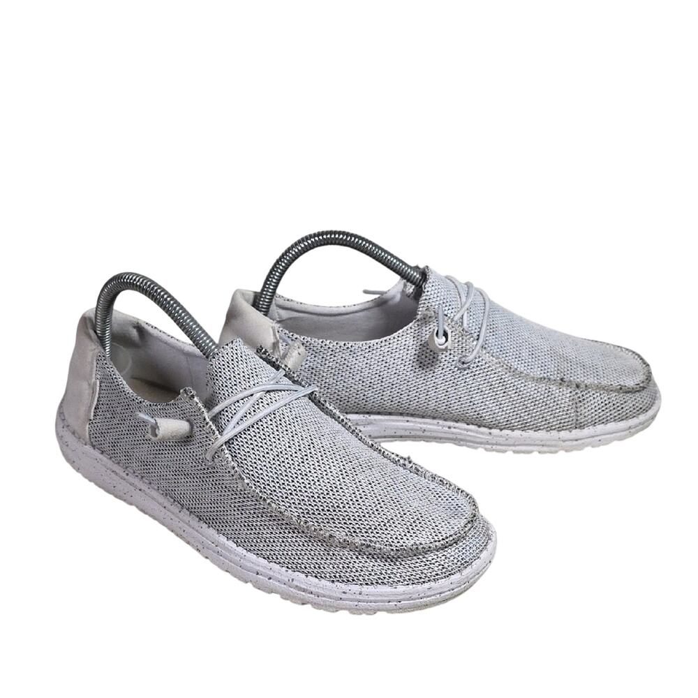 Hey Dude Wendy Sox Stone White Light Gray Loafers Womens Size 10